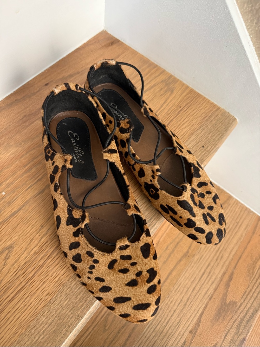 Earthies Leopard-Print Pointed Flats in Tan and Black